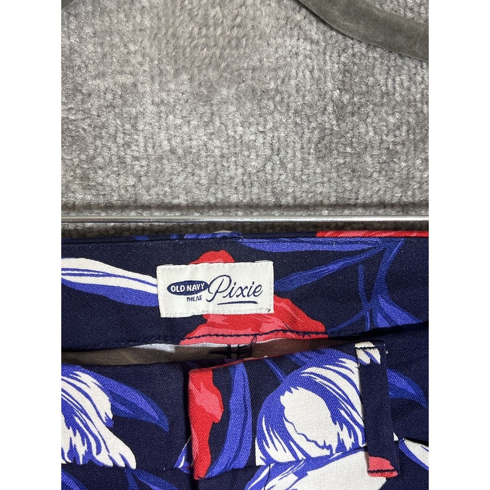 Old Navy Pixie Ankle Pants Womens Size 2 Blue Red Floral Stretch Pockets - Picture 3 of 9